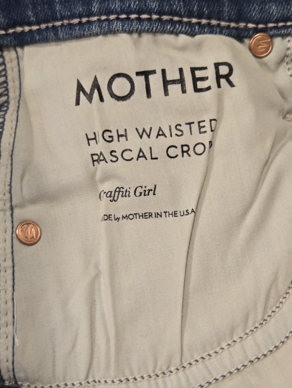 MOTHER The Rascal Crop High Waisted Jeans – Graffiti Girl Wash – Size 24 – NWT - Picture 6 of 7